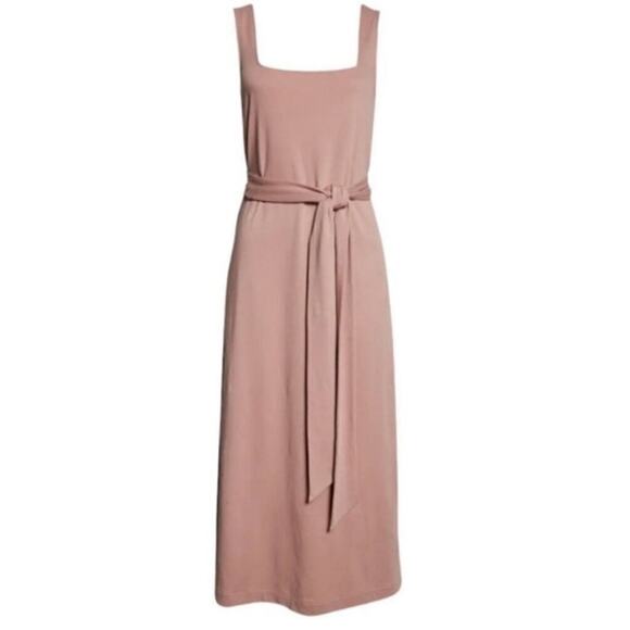 Vince Belted Square Neck Soft Cotton Midi Dress in Pink Size Small - Picture 2 of 10